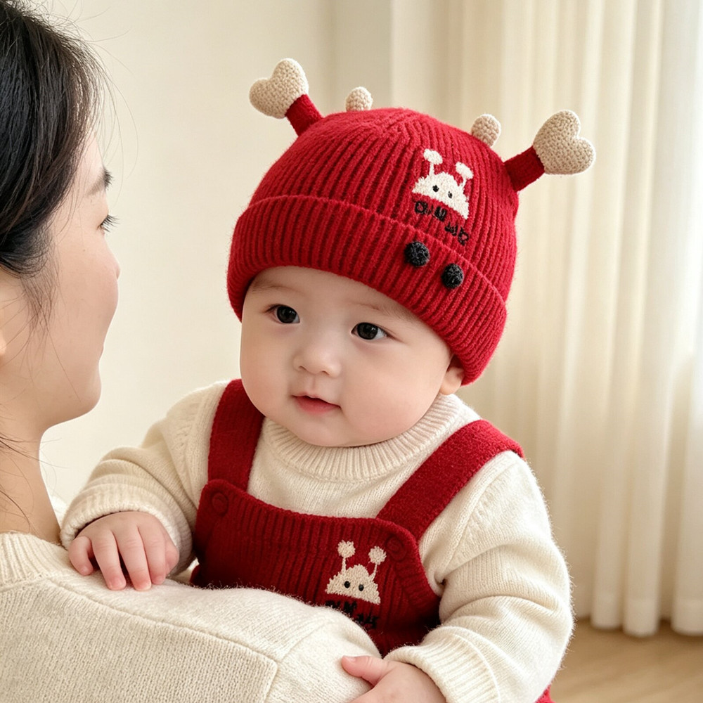 男宝宝秋冬帽子婴儿针织儿童毛线帽女宝婴幼儿冬款男童保暖护耳帽