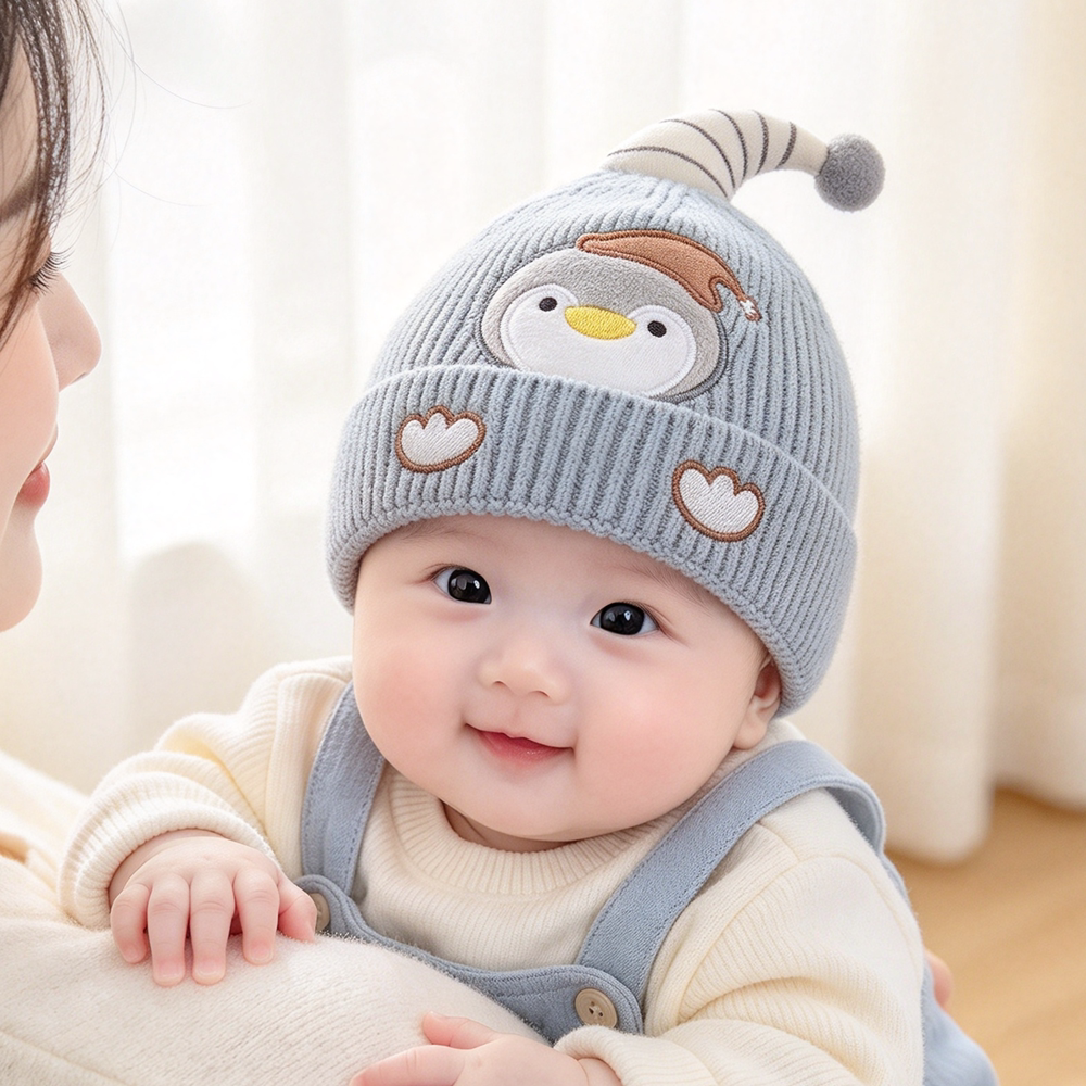 婴儿帽子秋冬季男宝宝女保暖针织帽毛线帽婴幼儿新生儿外出护耳帽