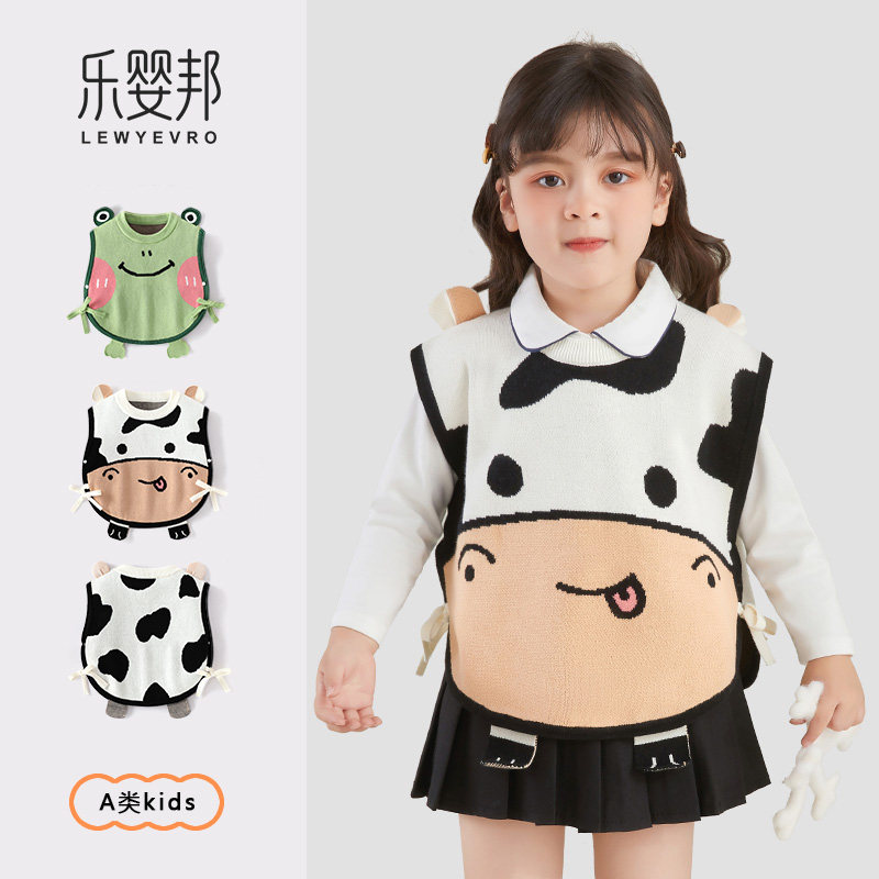 儿童卡通萌趣针织背心2026春季新款毛衣马甲男童女童套头上衣韩版