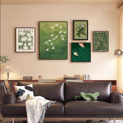 新款法式中古风客厅五联装饰画