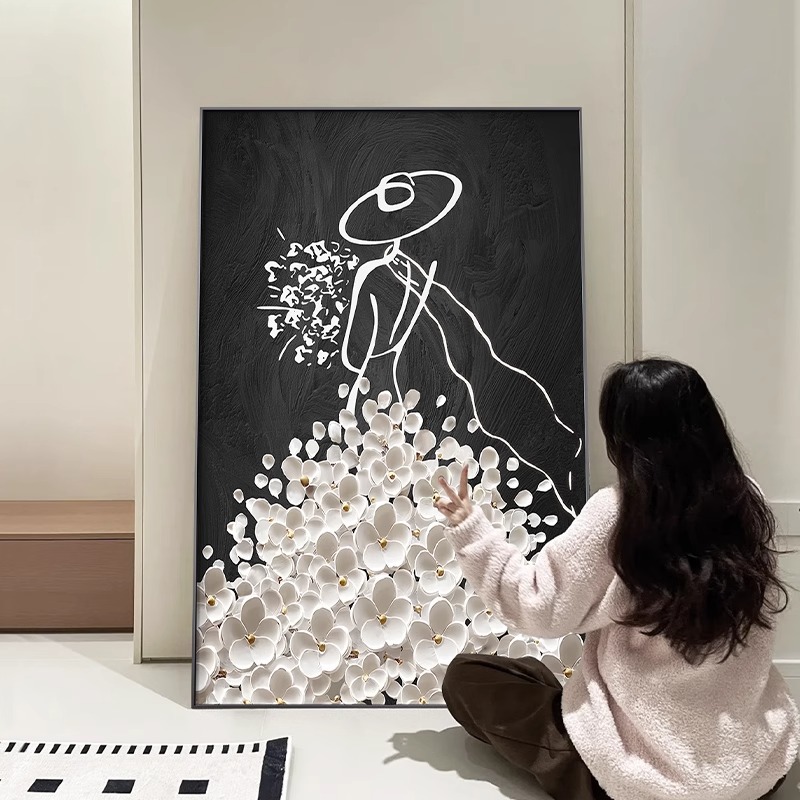 中古风人物玄关高级感抽象装饰画