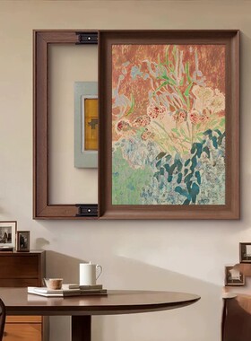 中古风花卉竖款电表箱挂画高级感