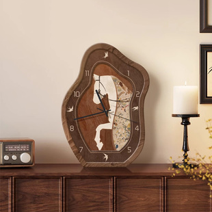 中古风桌面摆件时钟装饰画客厅挂钟2026新款钟表挂墙复古艺术壁画