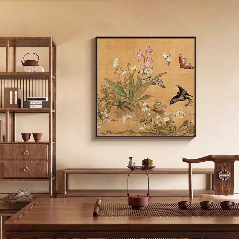 中古风花鸟餐厅方形宋代美学挂画