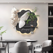 水培绿植餐厅装饰画轻奢高级感蝴蝶壁画灯光画客厅餐桌背景墙挂画