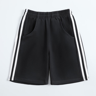 儿童校服短裤黑色二道杠运动裤男童女童校服裤中小学生班服五分裤