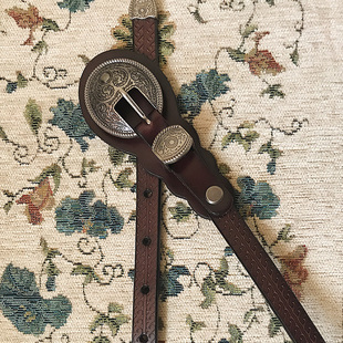 嬉皮风复古雕花真皮细腰带 纯牛皮皮带百搭配饰 民族风金属扣女款