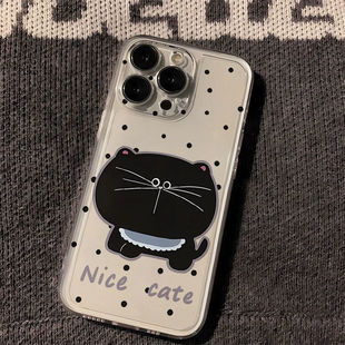 15pro卡通14 卡通波点大脸猫适用苹果17promax手机壳16