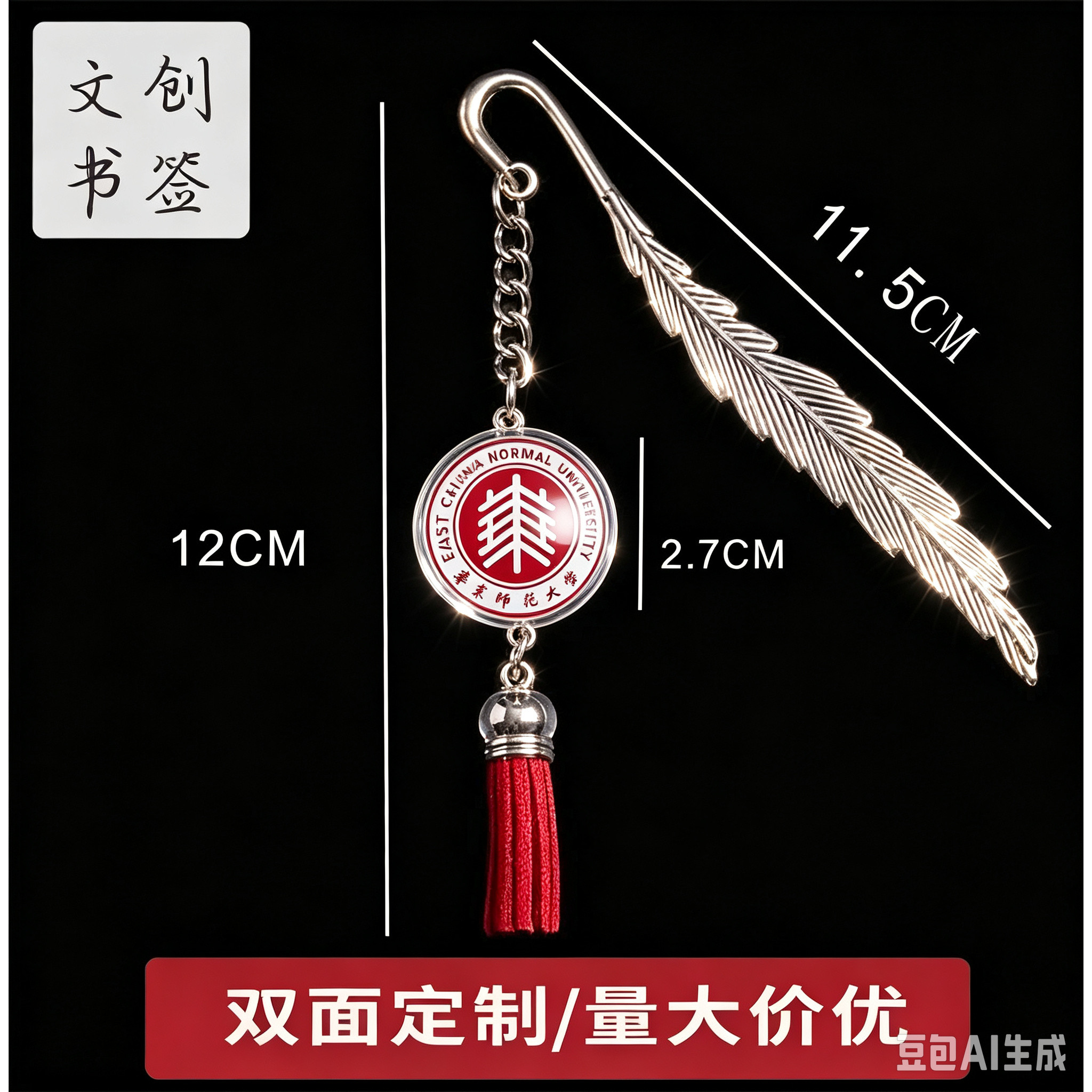 双面金属书签定制 学校校徽企业logo文创礼品流苏书签礼盒装