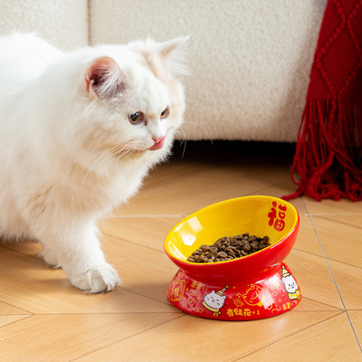 26款新年宠物碗喜庆陶瓷猫碗防打翻狗碗护颈猫咪食盆饮水盆狗狗碗