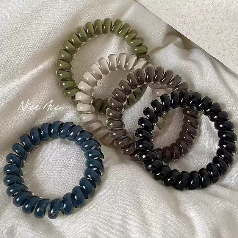 果冻色电话线发圈高弹力耐用简约扎头绳女时尚高马尾发绳皮筋头饰图片