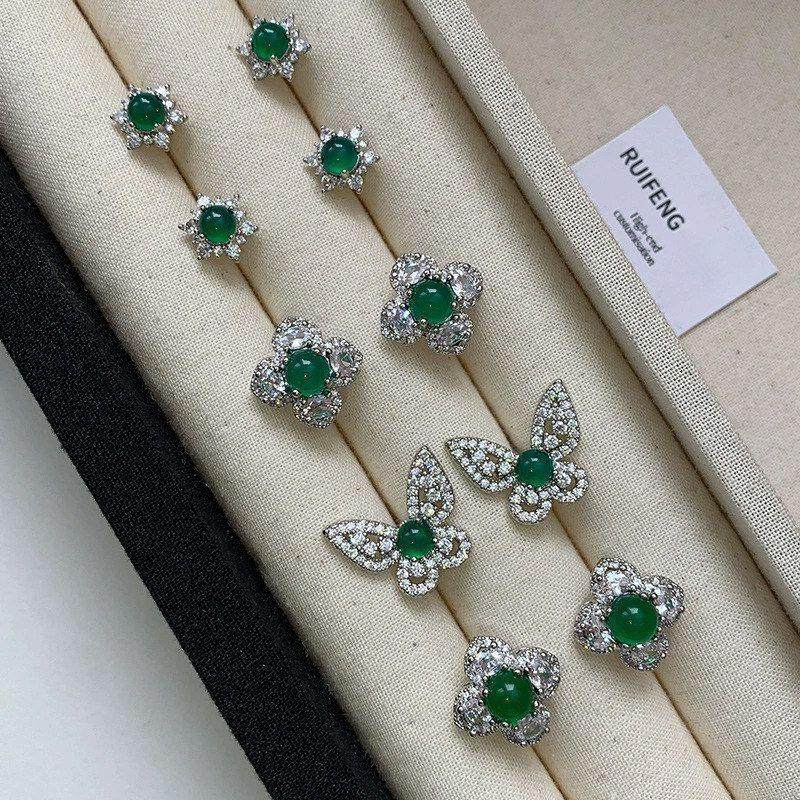 欧美祖母绿耳钉女纯银针蛋面翡翠花朵耳环小众高级四叶草耳饰国风,饰品/流行首饰/时尚饰品新,耳环,淘宝优惠券,粉丝福利购,淘宝优惠卷