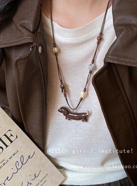 卡通陶瓷腊肠狗挂脖项链女夏天