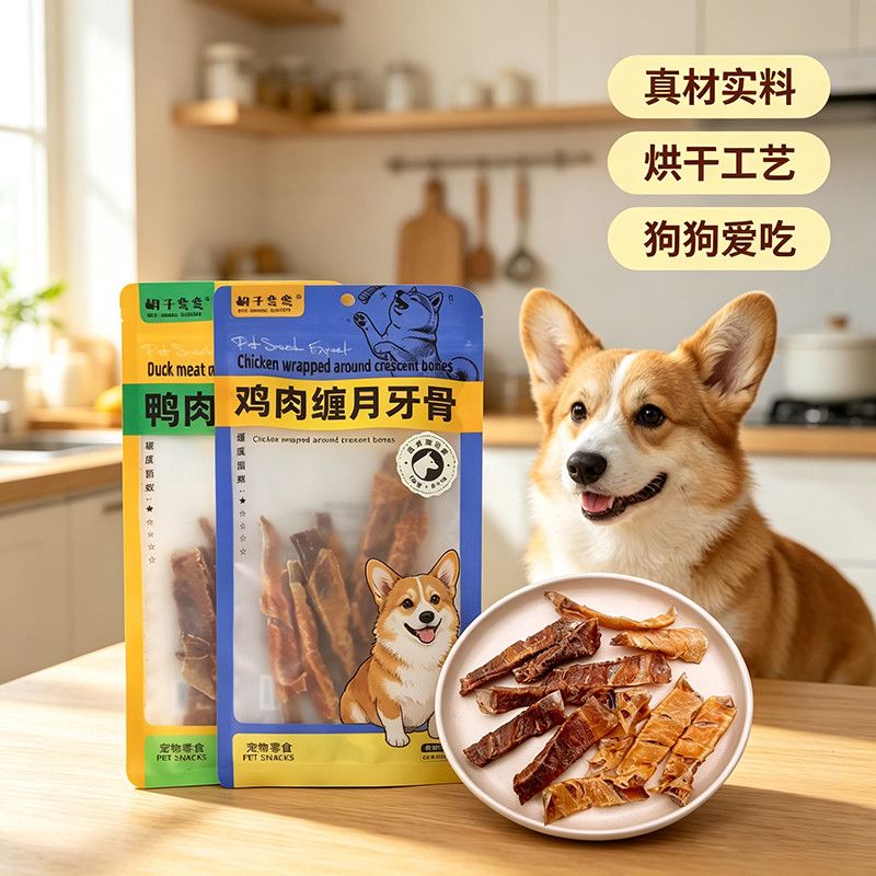 胡子弯弯风干鸡肉鸭肉缠月牙骨狗狗零食中小型犬洁齿磨牙软骨肉条