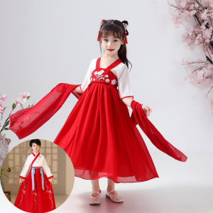 儿童古装国学汉服男女中国风襦裙小学生古筝古风舞蹈服国庆演出服