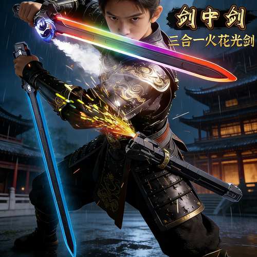 拔刀火花剑中剑儿童玩具发光宝剑