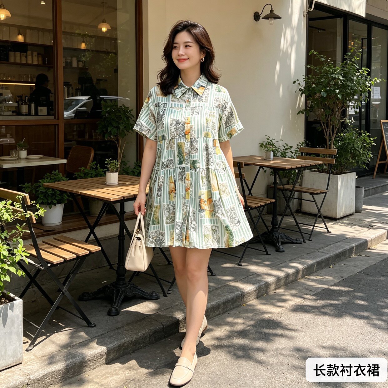 夏季新款女装短袖衬衫连衣裙女宽松休闲百搭长款碎花度假休闲约会