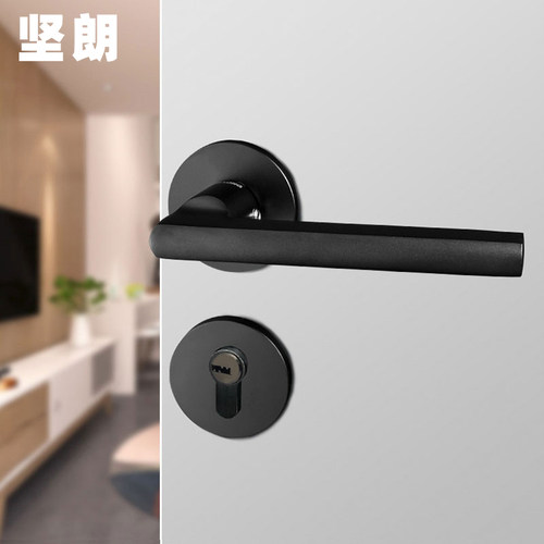 坚朗门锁室内门把手黑色静音分体