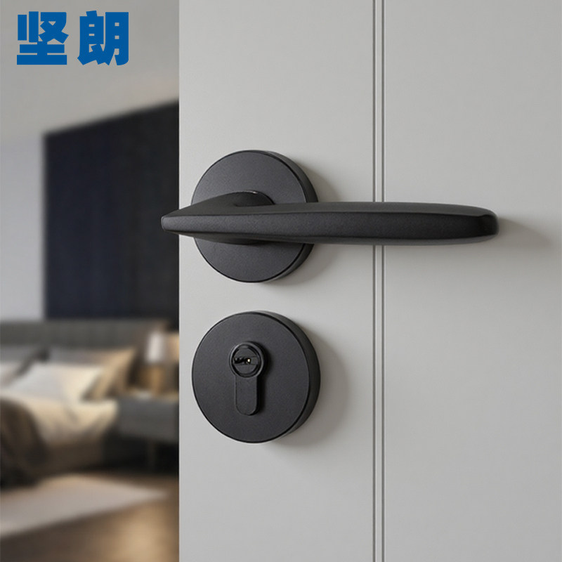 坚朗门锁室内家用房门锁黑色分体图片