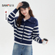 休闲宽松大翻领条纹外套上衣女装 冬季 512192 毛衣2025新款 三福开衫