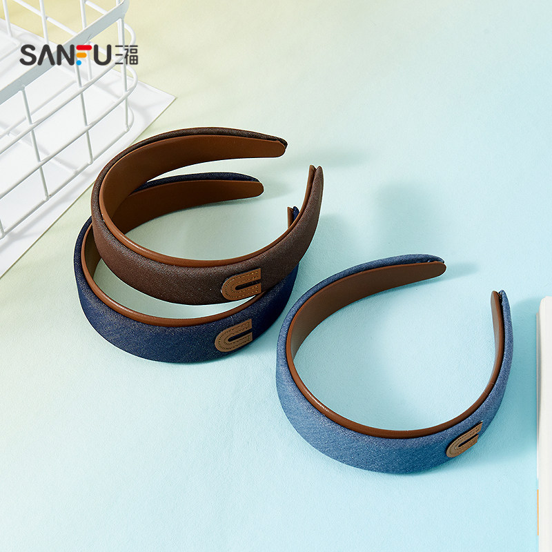 三福棕蓝包边头箍单个 巴恩风文艺淑女发饰头饰配饰发箍851831