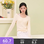 宽松显瘦打底外穿上衣女514704 法式 三福大v领基础长袖 单衣