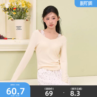 宽松显瘦打底外穿上衣女514704 法式 三福大v领基础长袖 单衣