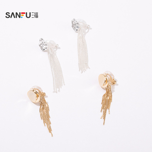 三福休闲几何流苏耳夹一对 时尚个性首饰配饰耳饰耳环842609