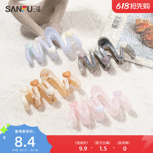 三福少女风大理石纹爪夹单个 甜美时尚发饰配饰鲨鱼夹839389