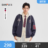 夹克美式 三福2026春季 假两件工装 男士 撞色徽章连帽外套518778 新款