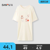 三福女夏季 趣味少女宽松裙子家居服517919 卡通印花圆领睡裙