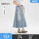 高级感抽绳a字长裙子女装 时尚 520262 夏季 三福牛仔半身裙2026新款