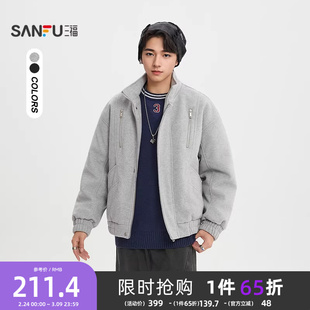 三福2025冬季男士分割结构针织袖棉衣 街潮宽松派克外套513357