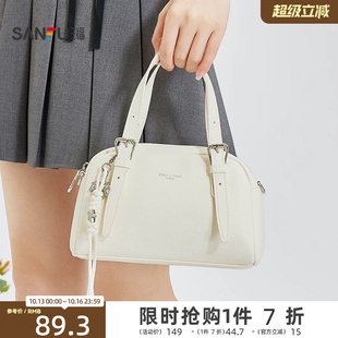 三福手提包夏季海盐老钱风袢带半定型波士顿枕型女包522695