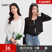 春季 2026新款 薄透肌理感绑带宽松罩衫 三福开衫 小个子白色上衣女装