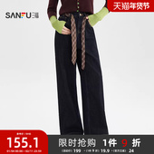 2025新款 冬季 复古领带腰绳宽松阔腿直筒裤 三福牛仔裤 子女装 512988