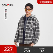 新款 格子英文刺绣衬衫 男长袖 三福2026春季 美式 可拆帽子衬衣516687