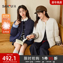 宽松外套女装 韩系围脖格子撞色袖 844061 冬季 三福羽绒服女2025新款