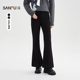 女2025新款 子女装 冬季 显瘦休闲裤 511569 薄绒喇叭裤 三福黑色牛仔裤