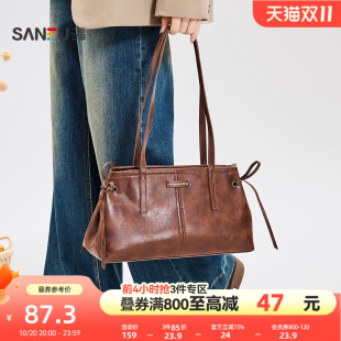 三福挎包秋季 慵懒慢人复古擦色医生包腋下包休闲女包509937