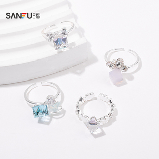 三福闪闪堆堆款指环单个 时尚优雅首饰配饰戒指饰品843938