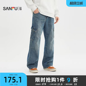 男士 宽松直筒长裤 工装 休闲美式 516549 口袋牛仔裤 三福2026春季