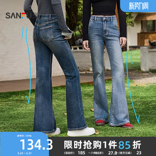 三福牛仔裤2026新款春季做旧复古喇叭裤修身显瘦弹力微喇裤子女装