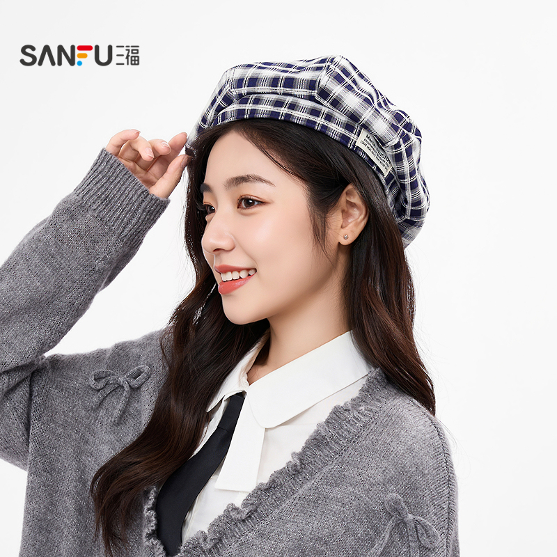 三福韩系休闲中带贝雷帽 时尚气质学院服饰配件配饰帽子507129