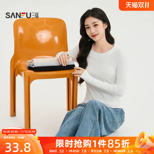 三福女长T恤2026秋季新款简约打底休闲修身圆领舒适长袖上衣女装