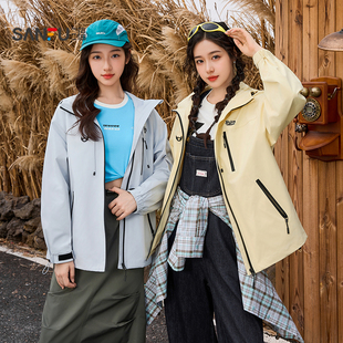 口宽松连帽外套女装 高级感魔术贴袖 507446 春季 三福冲锋衣2026新款