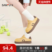 三福板鞋 845155 女鞋 女秋季 复古韩系校园拼接双层底低帮德训鞋