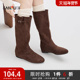 静奢老钱风侧边单扣纯色圆头长靴女鞋 三福女靴鞋 冬季 848916
