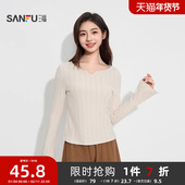 小V领喇叭袖 修身 打底衫 三福女冬季 单衣 休闲保暖内搭上衣509555