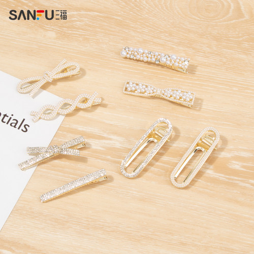 三福少女心多类型人造珍珠鸭夹一对 趣味头饰发饰发卡发夹827080